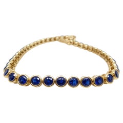 5.80 Carat Natural Blue Sapphire Bezel Set Tennis Bracelet 14K Yellow Gold