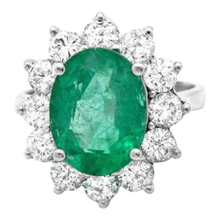 5.80 Carat Natural Emerald and Diamond 14 Karat Solid White Gold Ring For Sale