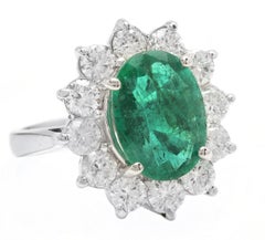 5.80 Carat Natural Emerald and Diamond 18 Karat Solid White Gold Ring