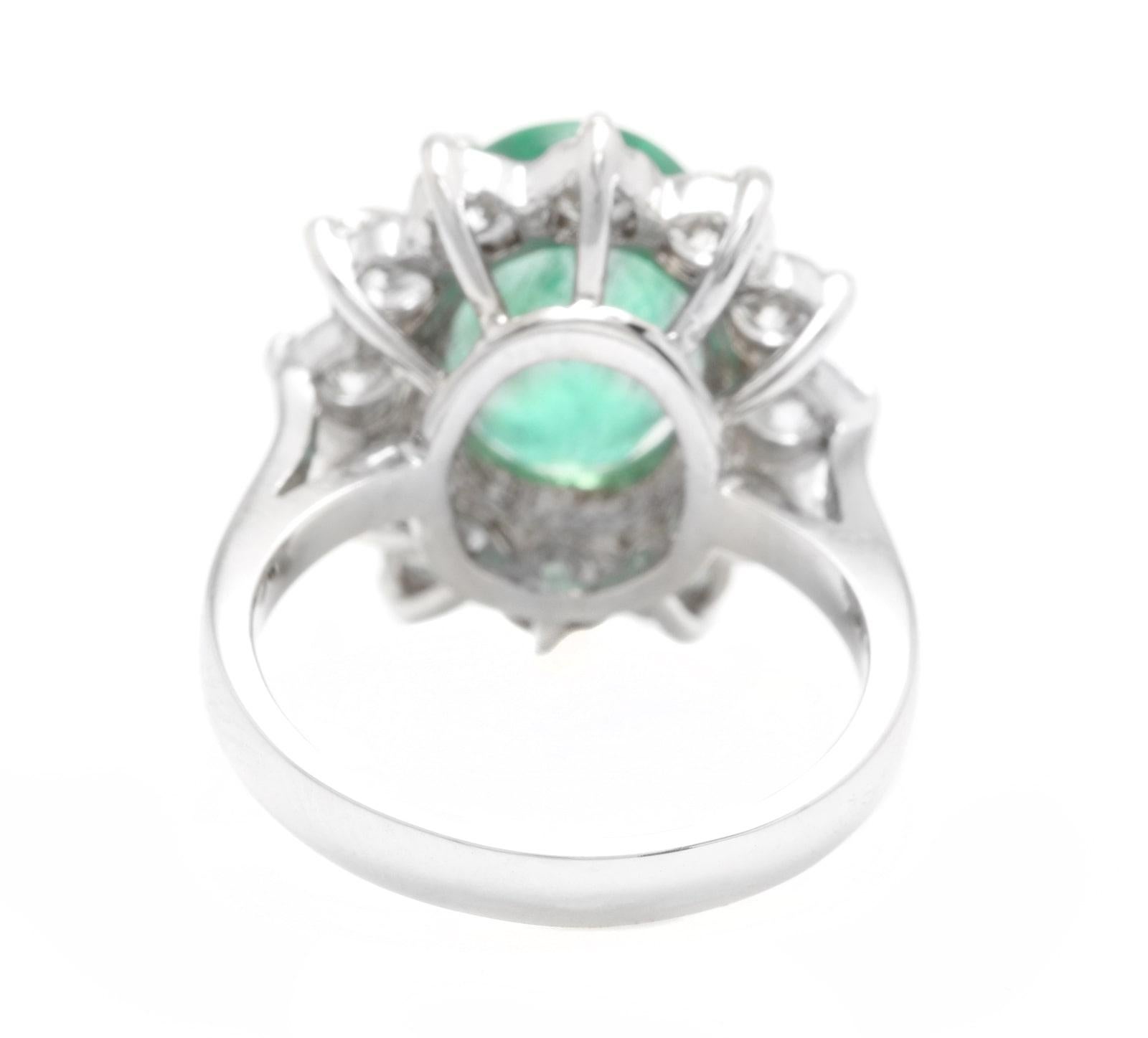 5.80 Carat Natural Emerald and Diamond 18 Karat Solid White Gold Ring In New Condition For Sale In Los Angeles, CA