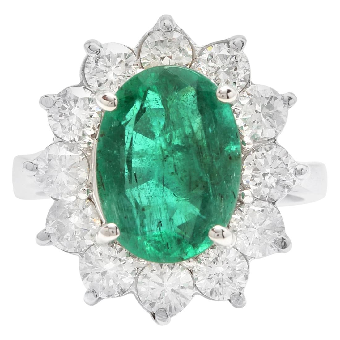 5.80 Carat Natural Emerald and Diamond 18 Karat Solid White Gold Ring For Sale