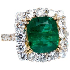 5.80 Quilates Esmeralda Natural Diamantes Cuadrado Halo Racimo Anillo 14 Kilates