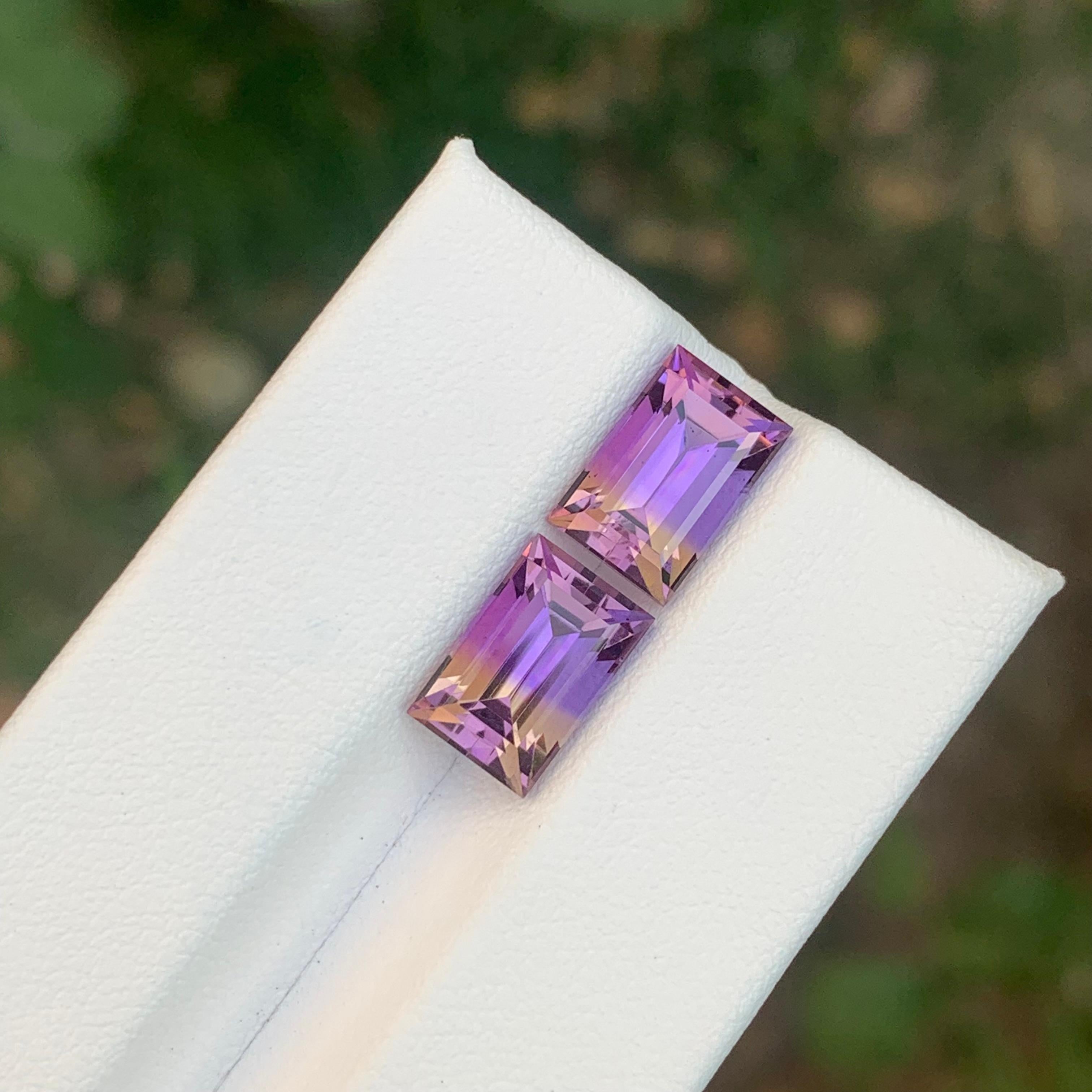 5.80 Carat Natural Loose Ametrine Pair Baguette Shape Gemstone For Earrings en venta 5