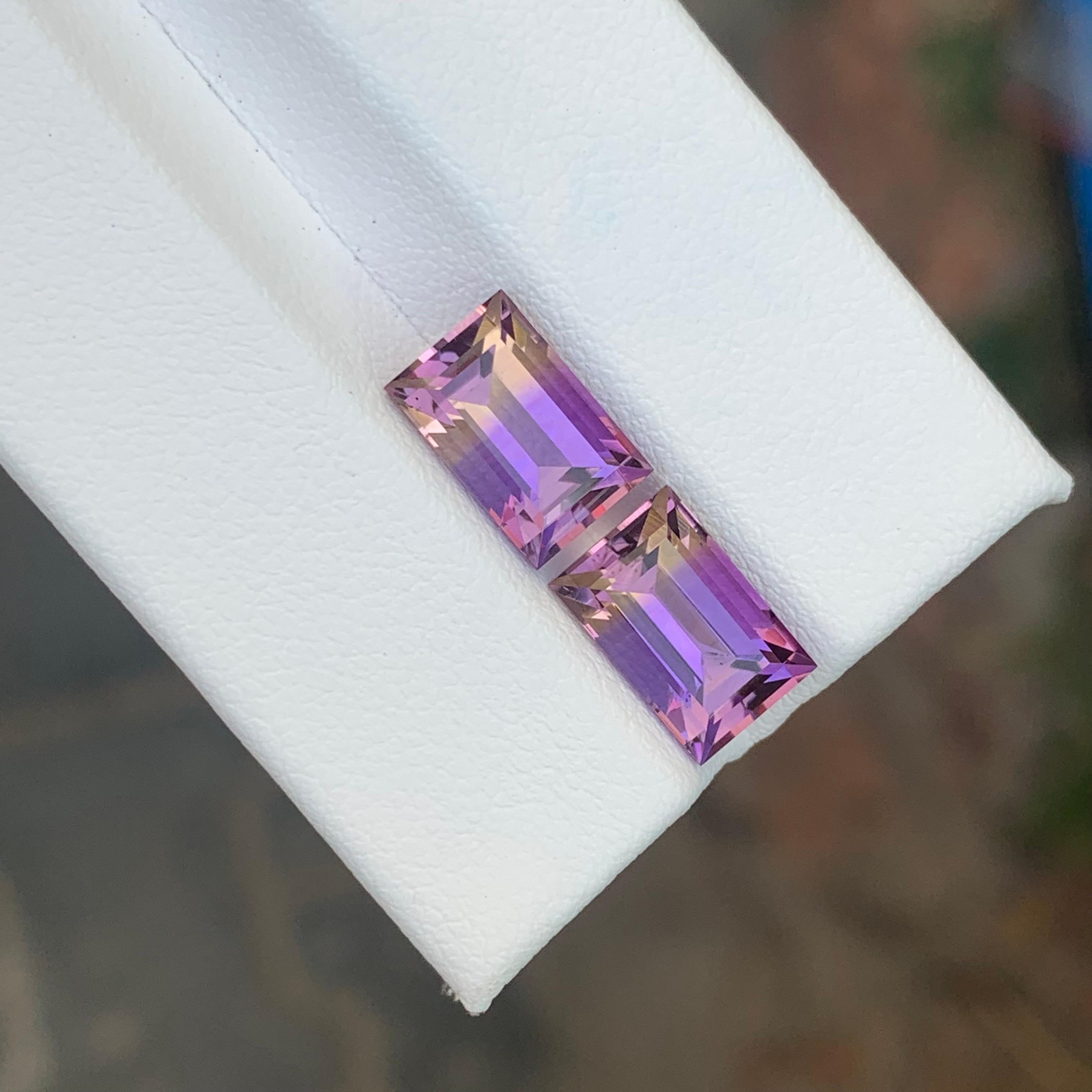 5.80 Carat Natural Loose Ametrine Pair Baguette Shape Gemstone For Earrings Corte baguette en venta