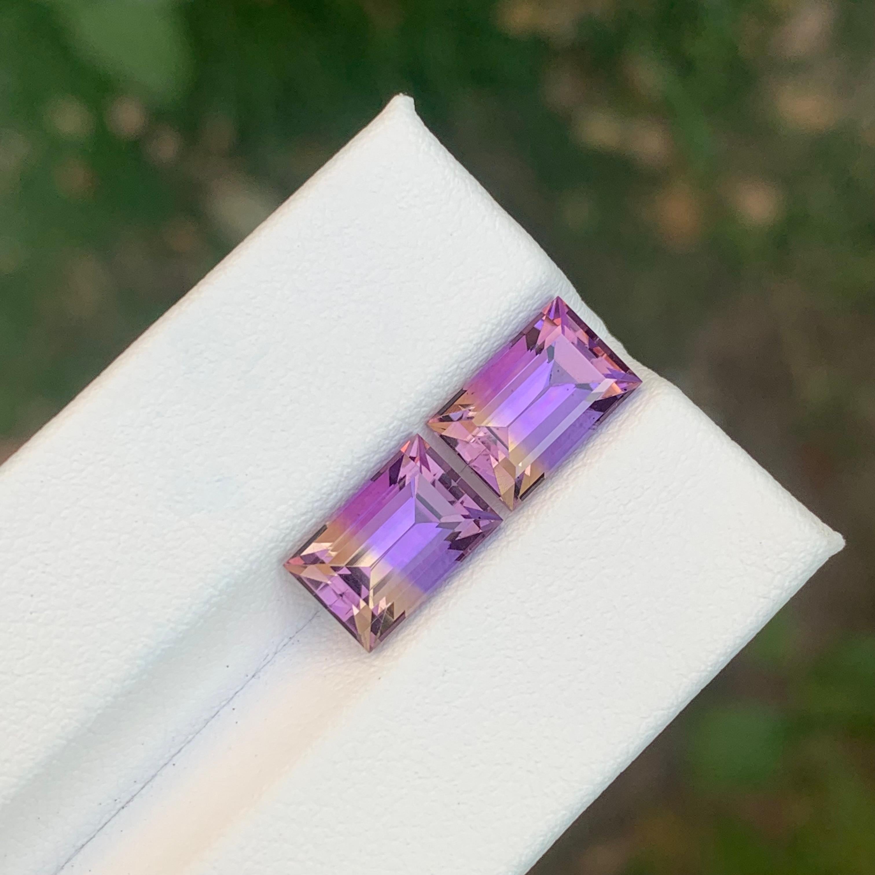 Femenino o masculino 5.80 Carat Natural Loose Ametrine Pair Baguette Shape Gemstone For Earrings en venta