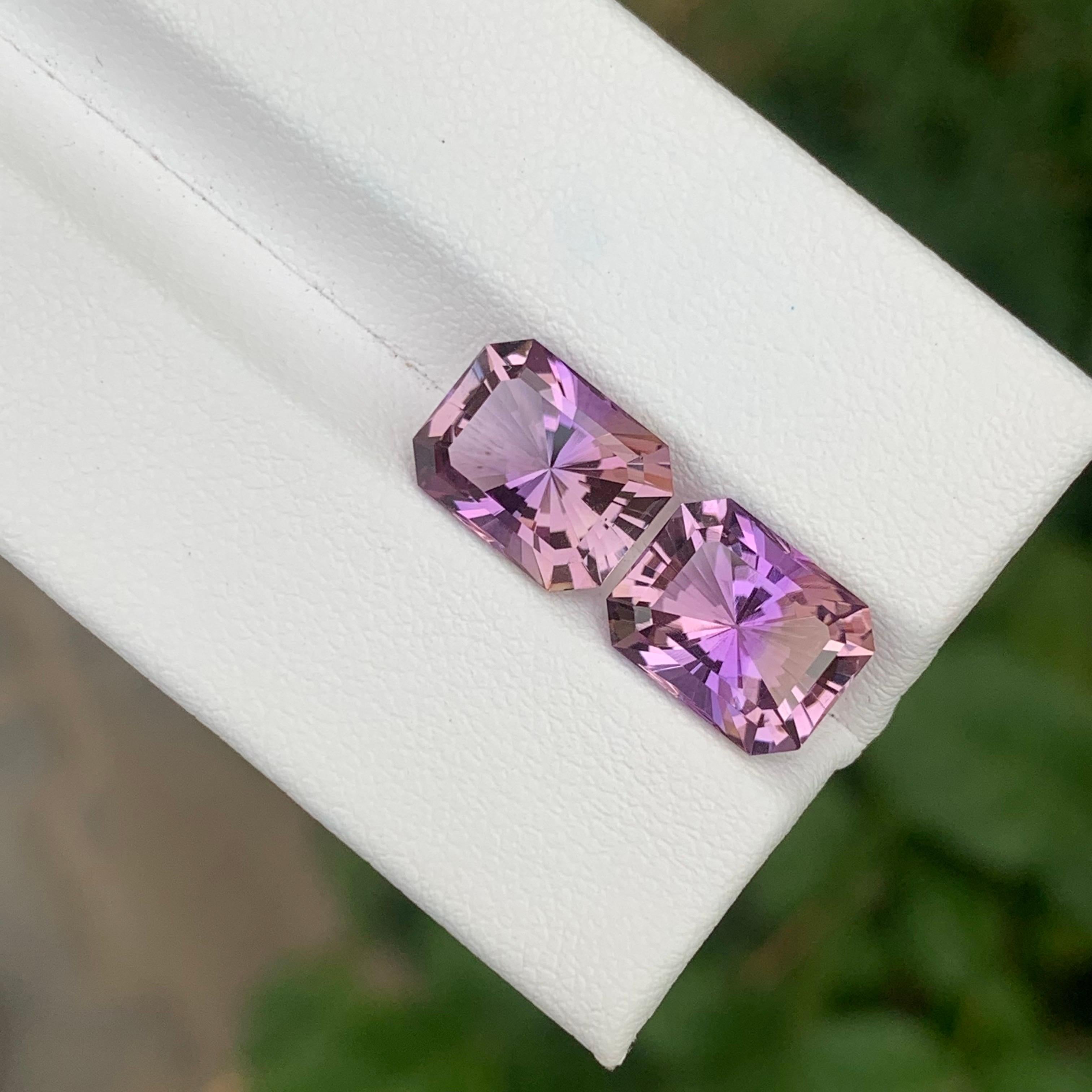 5.80 Carat Natural Loose Ametrine Pair Emerald Shape Gemstone For Sale 4