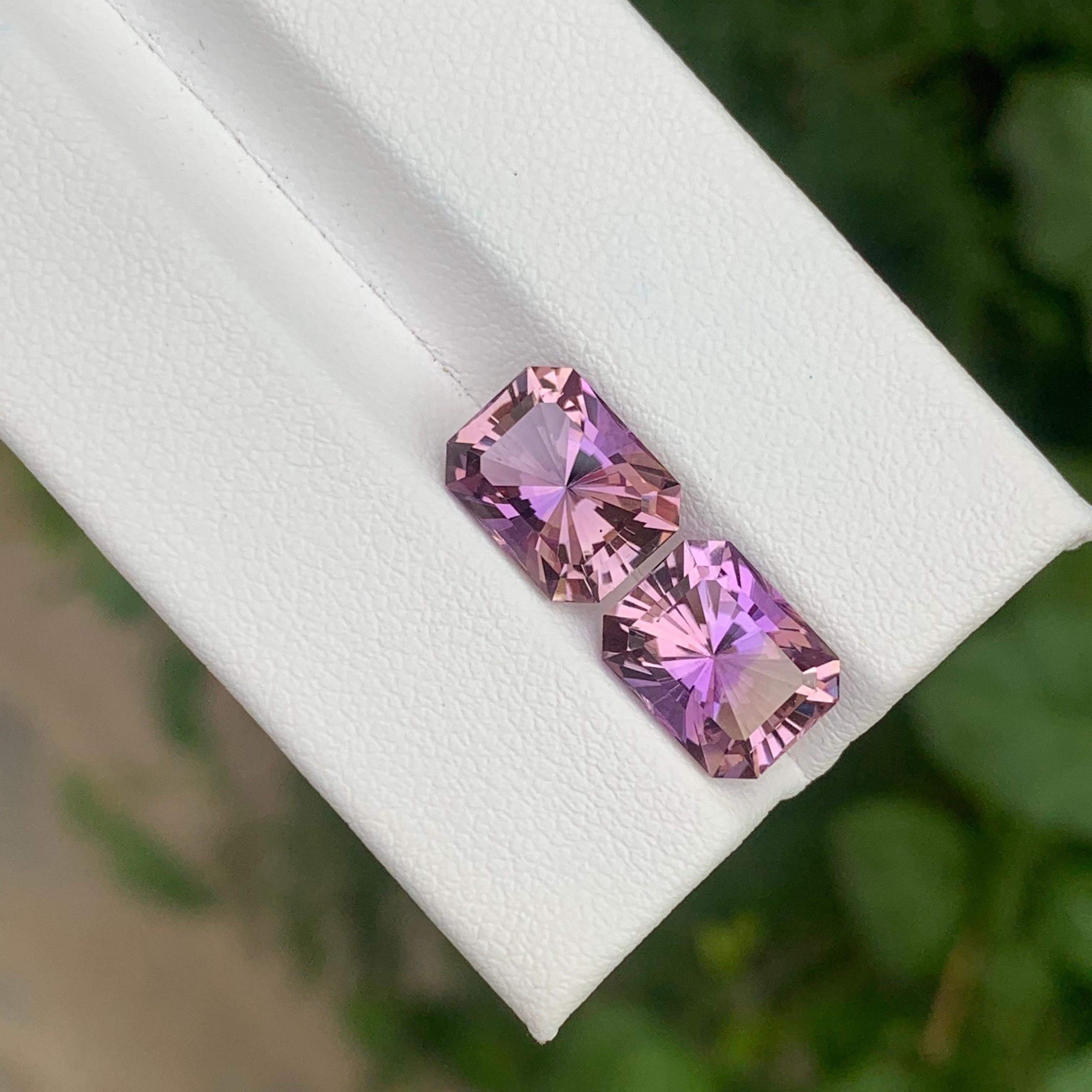 5.80 Carat Natural Loose Ametrine Pair Emerald Shape Gemstone For Sale 7