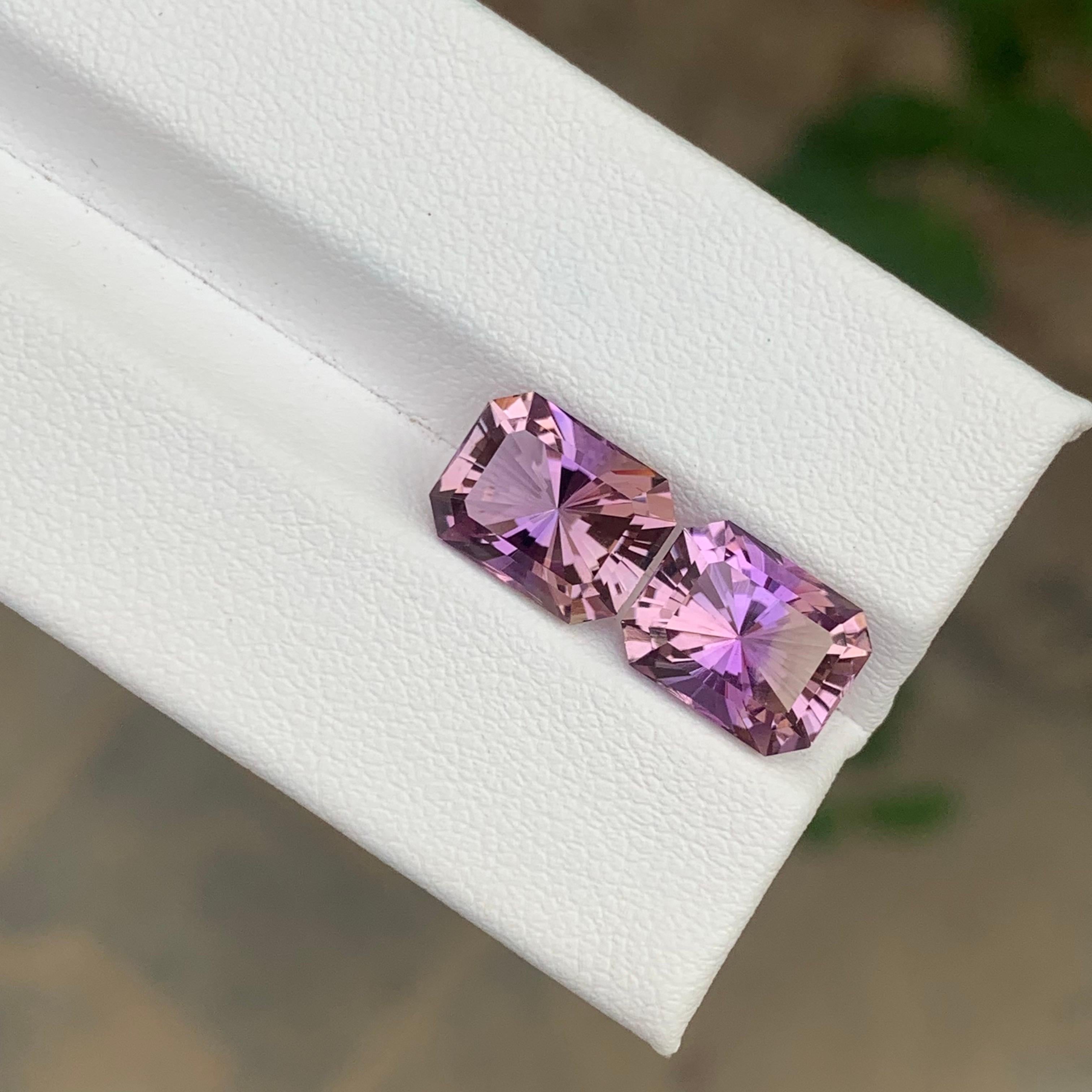 Faceted Ametrine Pair 

Weight: 5.80 Carats
Dimension: 9.9 x 7.7 x 6.1 Mm Or 
                    9.9 x 7.7 x 6.2 Mm 
Cut: Emerald
Color: Purple & Yellow
Treatment: Non
Certificate: On Client Demand
.
Ametrine is a unique and striking gemstone that