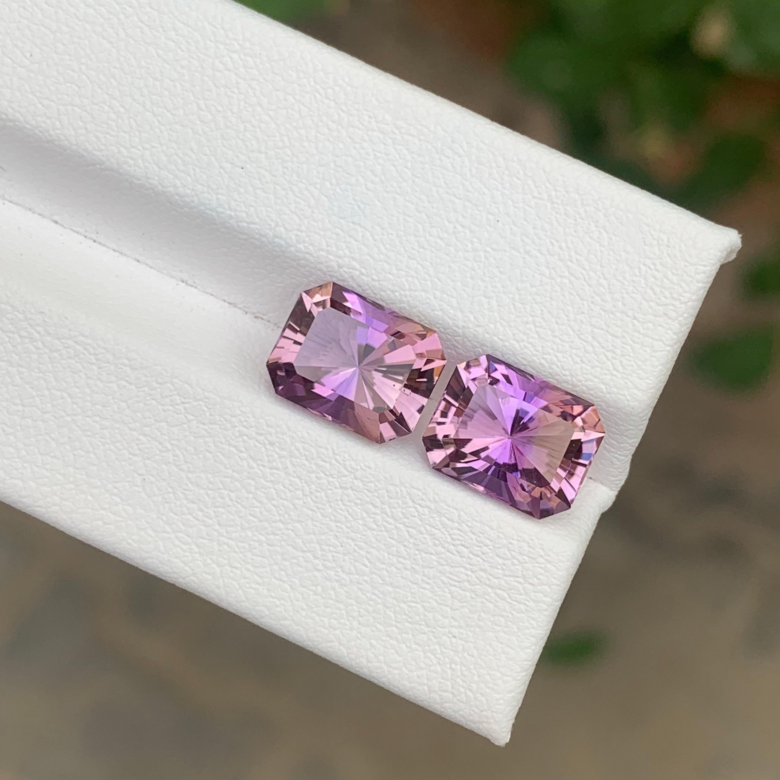 Emerald Cut 5.80 Carat Natural Loose Ametrine Pair Emerald Shape Gemstone For Sale