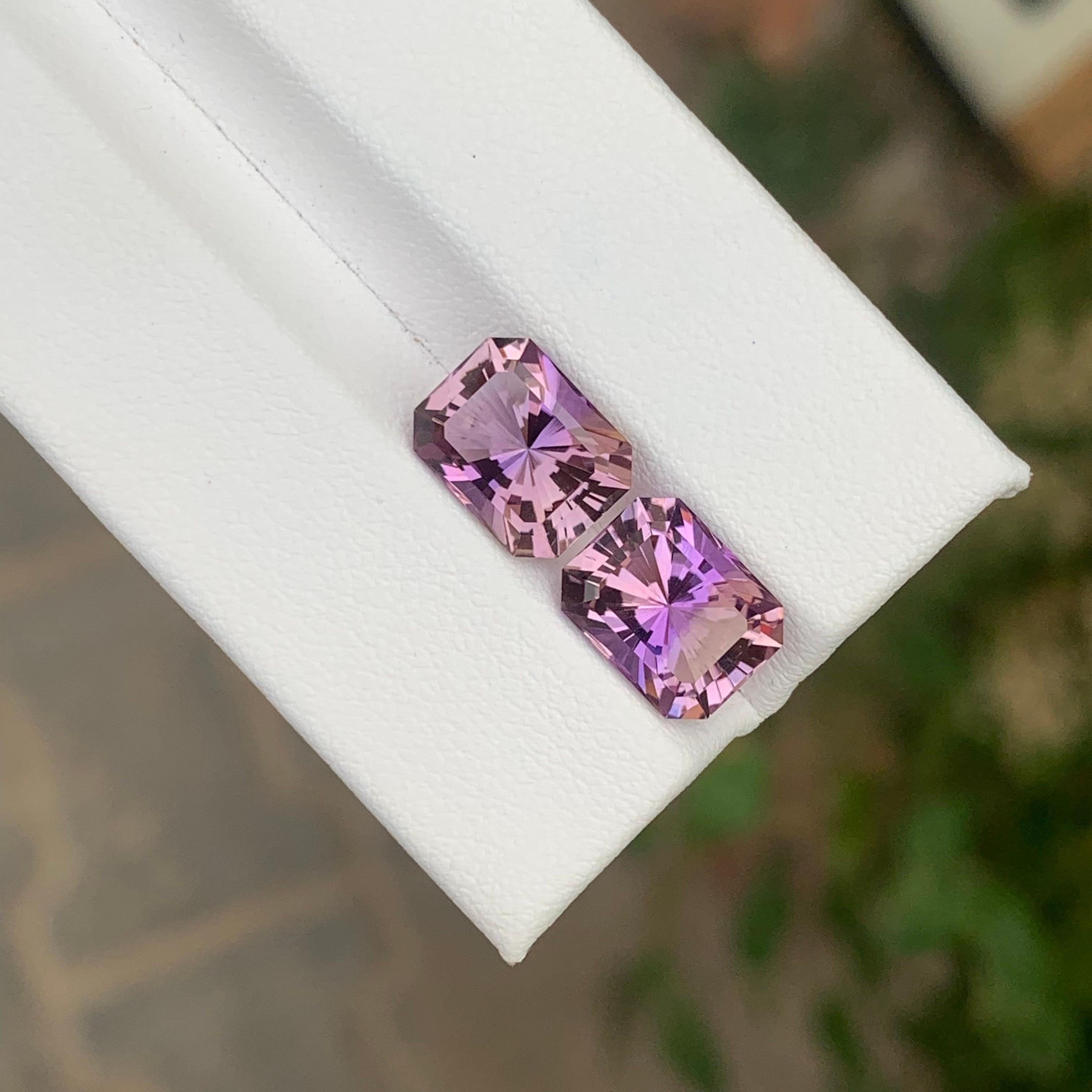 Women's or Men's 5.80 Carat Natural Loose Ametrine Pair Emerald Shape Gemstone For Sale