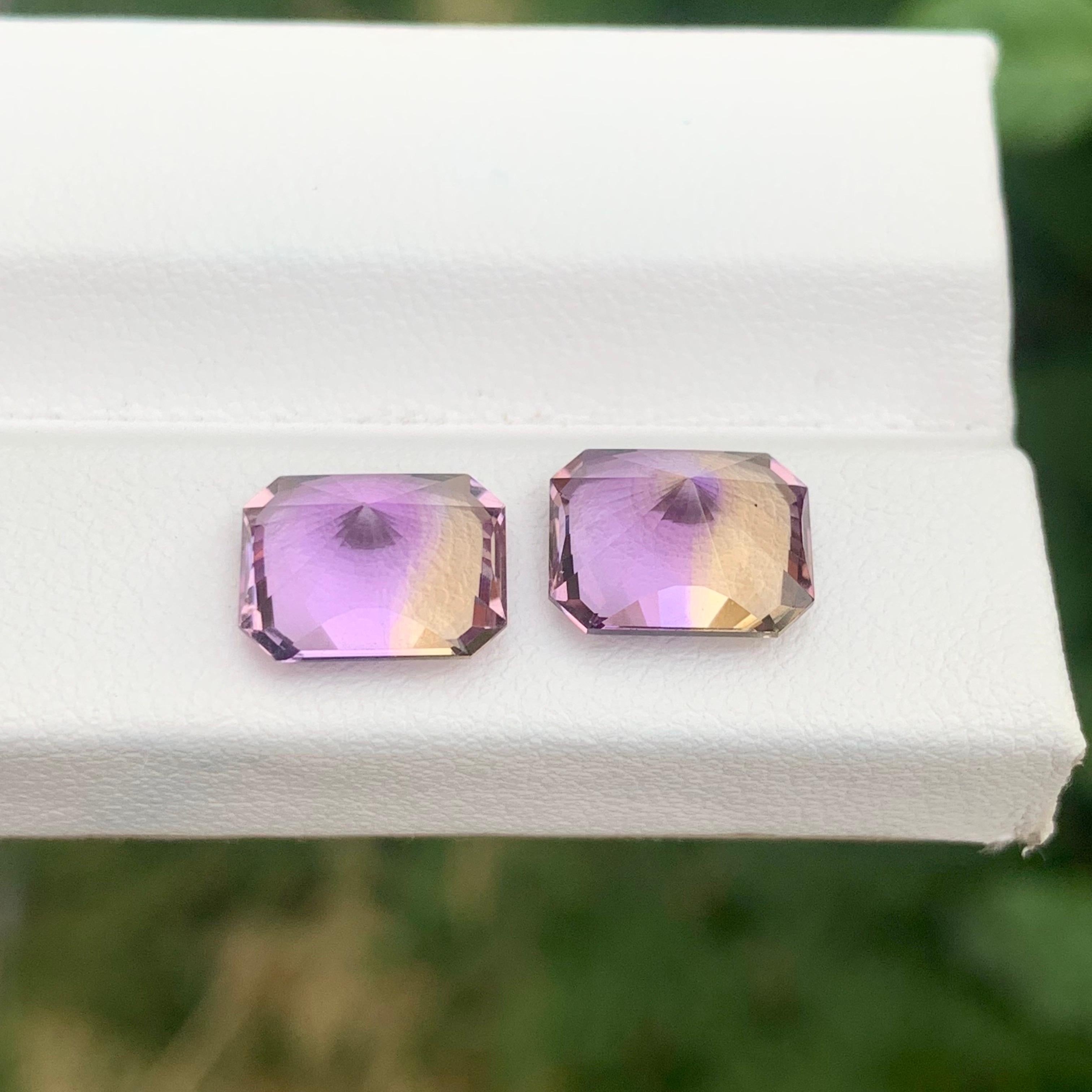 5.80 Carat Natural Loose Ametrine Pair Emerald Shape Gemstone For Sale 1