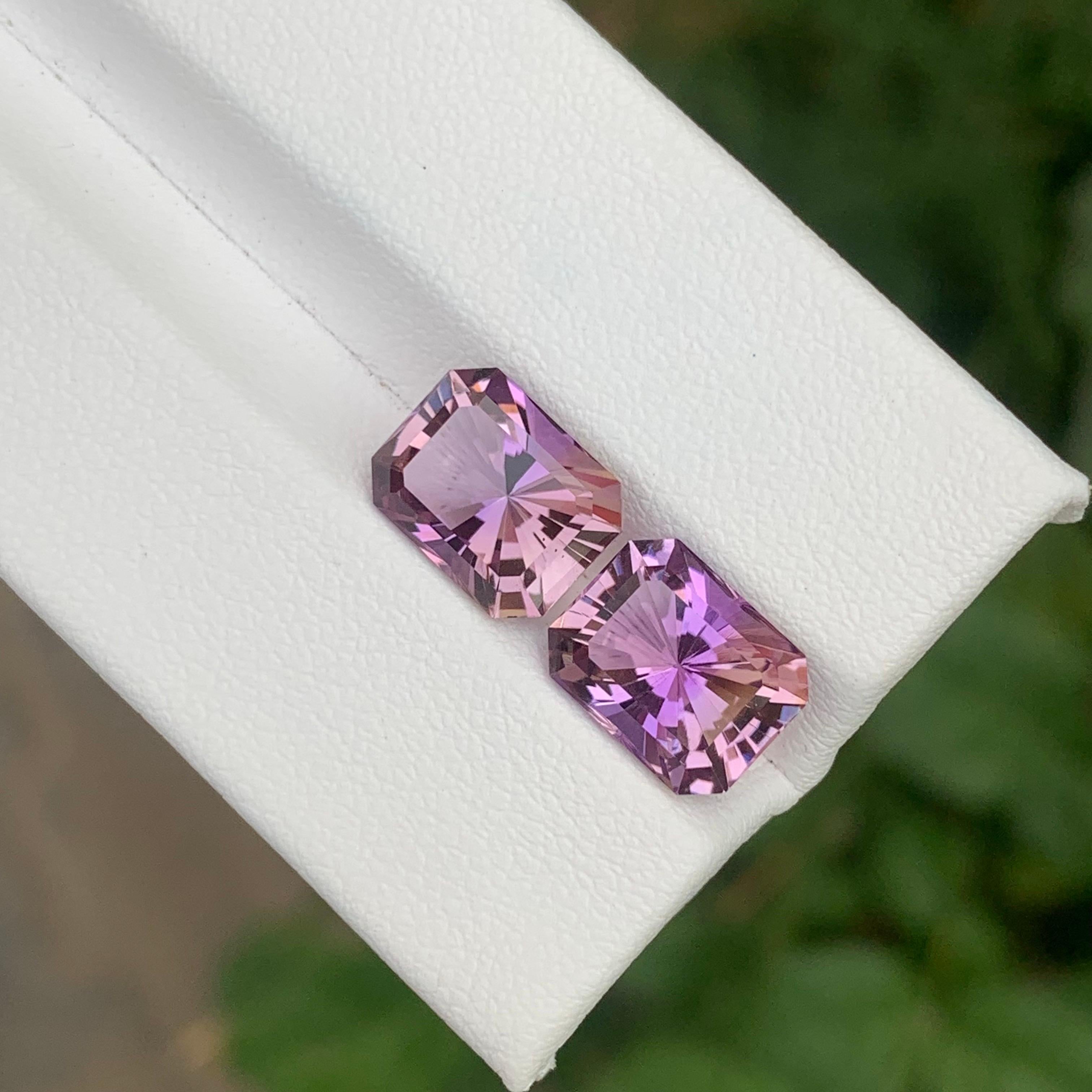 5.80 Carat Natural Loose Ametrine Pair Emerald Shape Gemstone For Sale 3