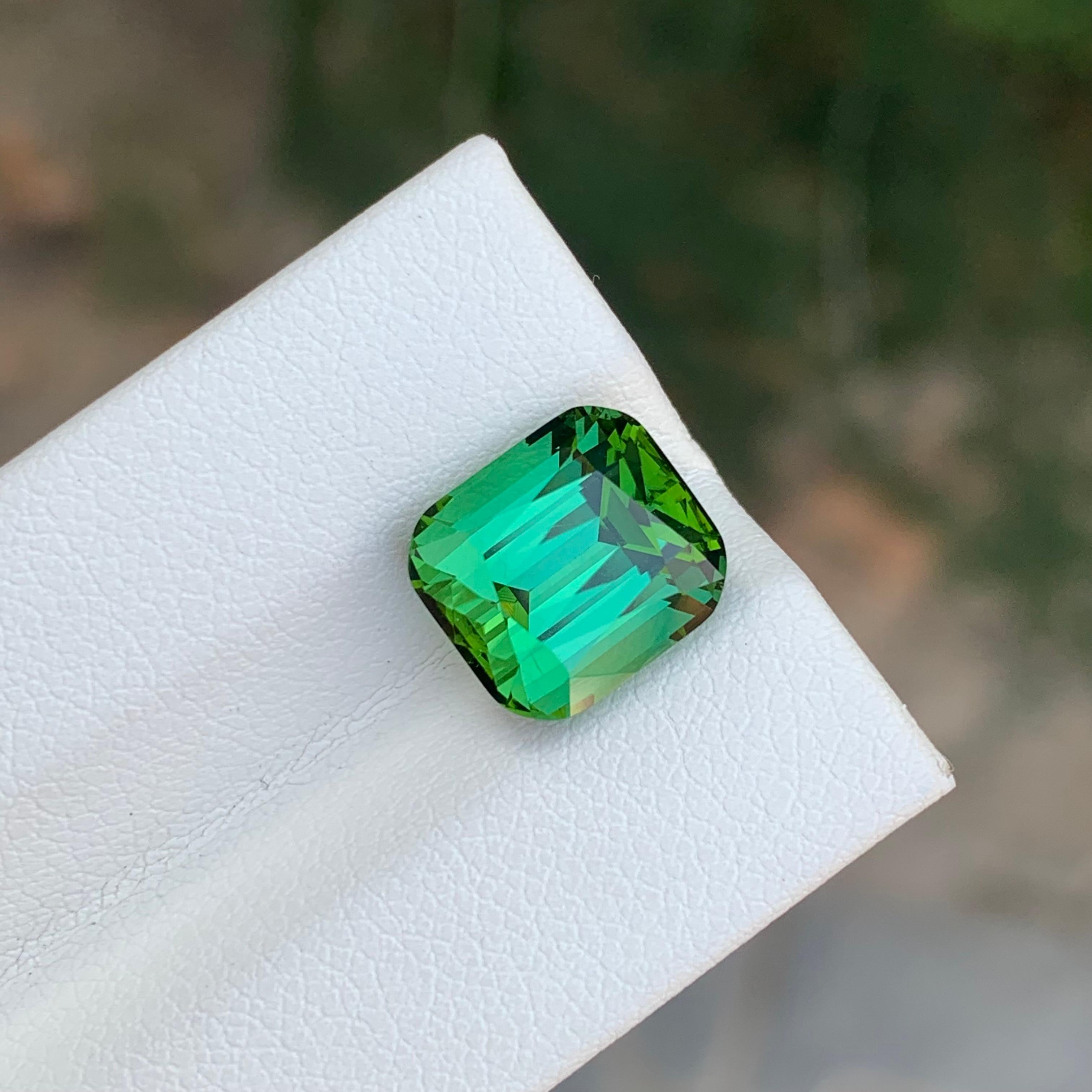 5.80 Carat Natural Loose Green Tourmaline Cushion Shape Gemstone (Tourmaline verte en forme de coussin) en vente 1