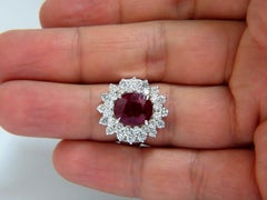 5.80 Carat Natural Pinkish Red Tourmaline Diamond Ring 14 Karat Double Halo*
