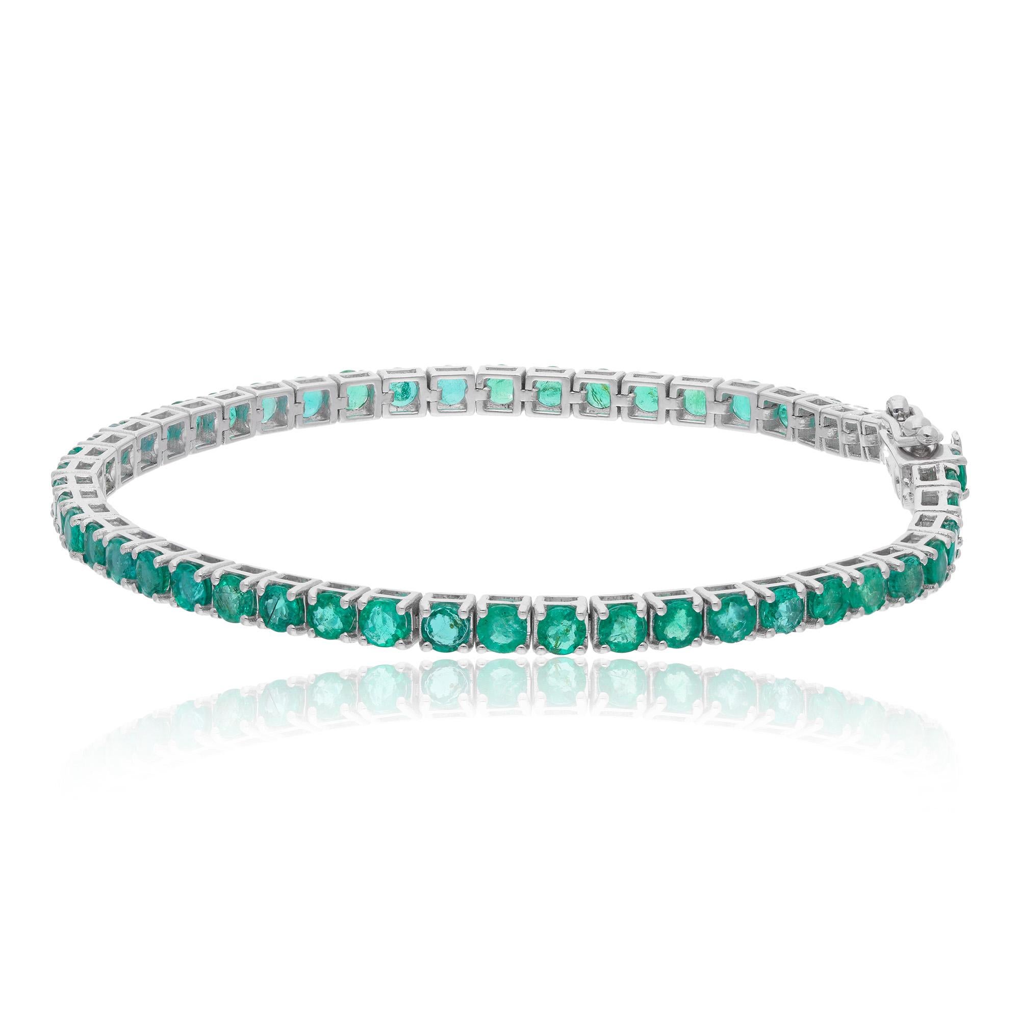 Item Code :- SFBR-4300
Gross Wt. :- 10.09 gm
14k Solid White Gold Wt. :- 8.93 gm
Zambian Emerald Wt. :- 5.80 Ct. 
Bracelet Length :- 7 Inches Long

✦ Sizing
.....................
We can adjust most items to fit your sizing preferences. Most items