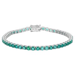 5.80 Carat Round Zambian Emerald Gemstone Tennis Bracelet 14 Karat White Gold