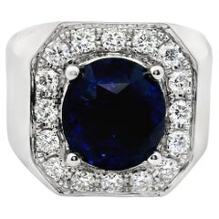 Goldring mit 5,80 Karat königsblauem Saphir und Diamant, Unisex, zertifiziert