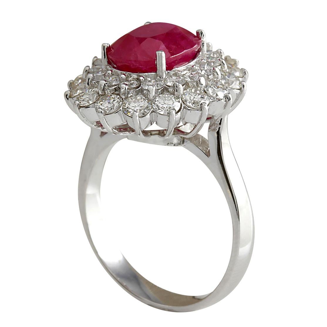 Modern Dazzling Natural Ruby Diamond Ring In 14 Karat White Gold  For Sale