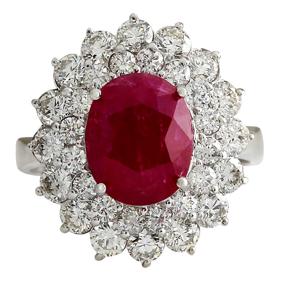 Dazzling Natural Ruby Diamond Ring In 14 Karat White Gold  For Sale