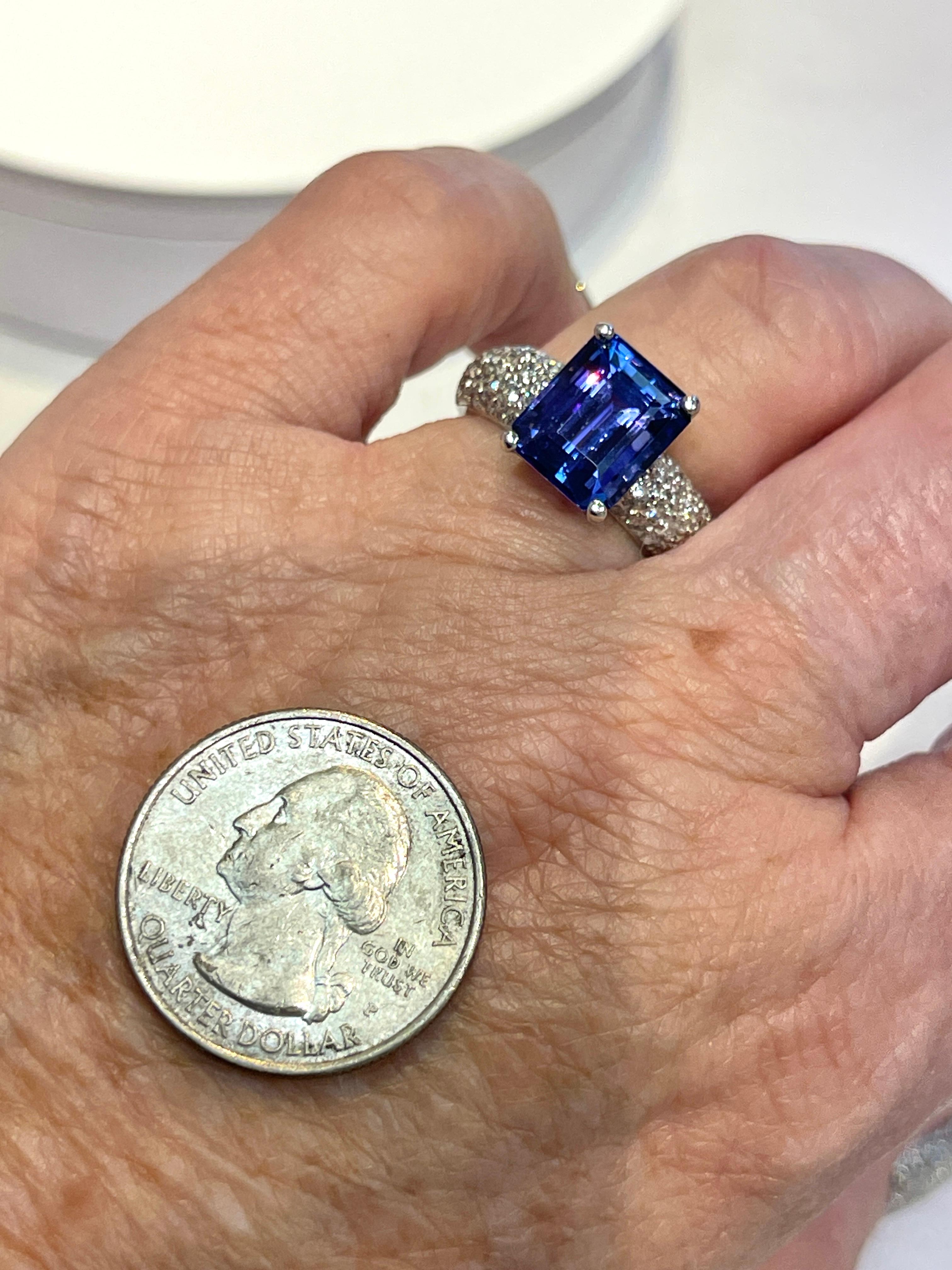 5.80 Carat Tanzanite 1 Carat Diamond Pave Platinum Fashion Ring  In New Condition For Sale In Menlo Park, CA