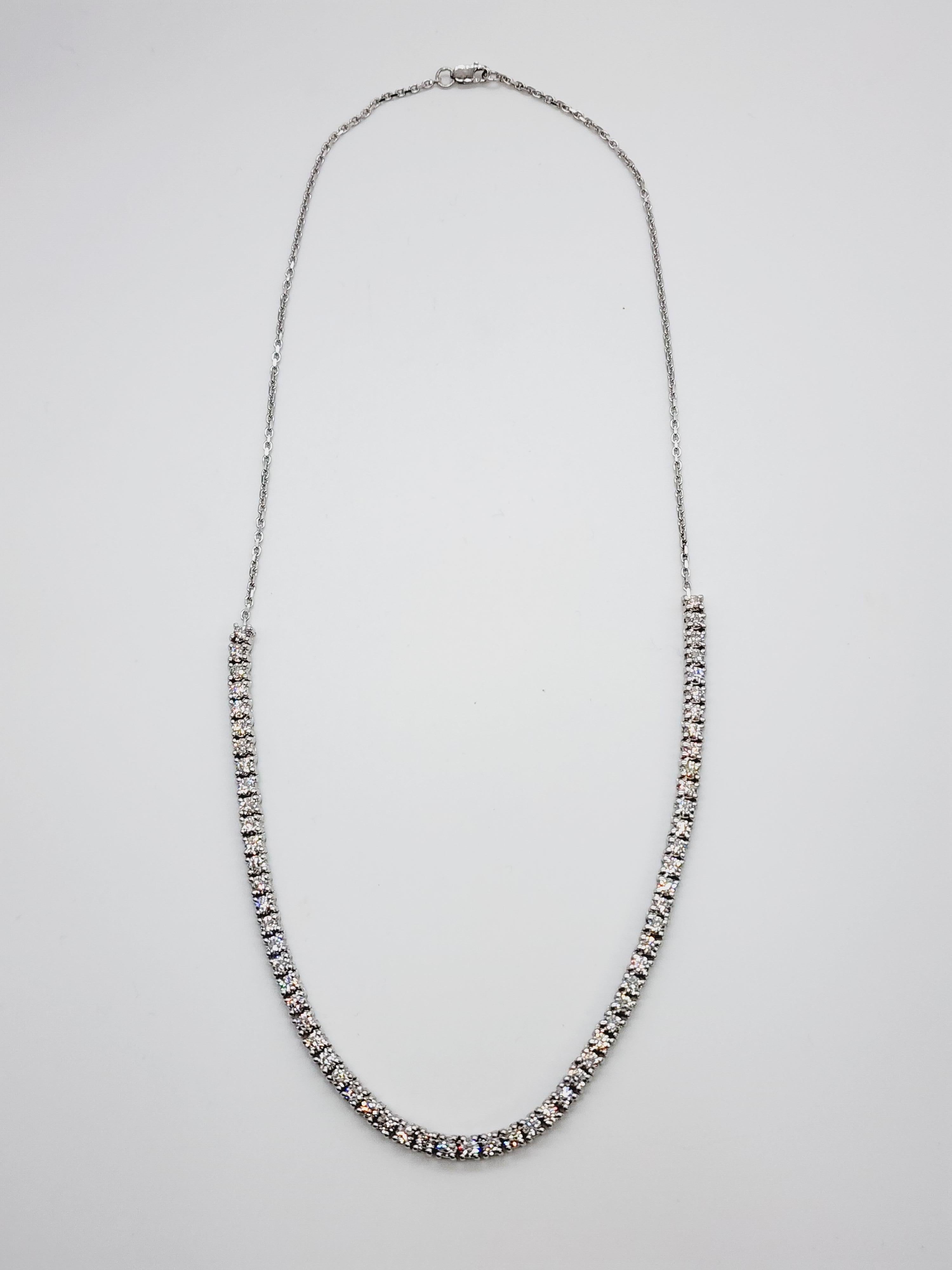 Round Cut 5.80 Carats Mini Diamond Tennis Necklace Chain 14 Karat White Gold 18'' For Sale