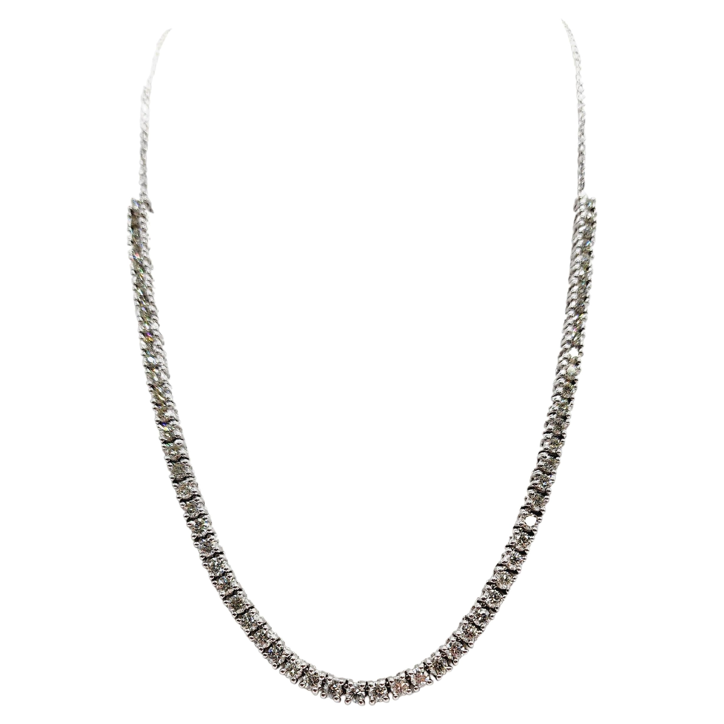 5.80 Carats Mini Diamond Tennis Necklace Chain 14 Karat White Gold 18'' For Sale