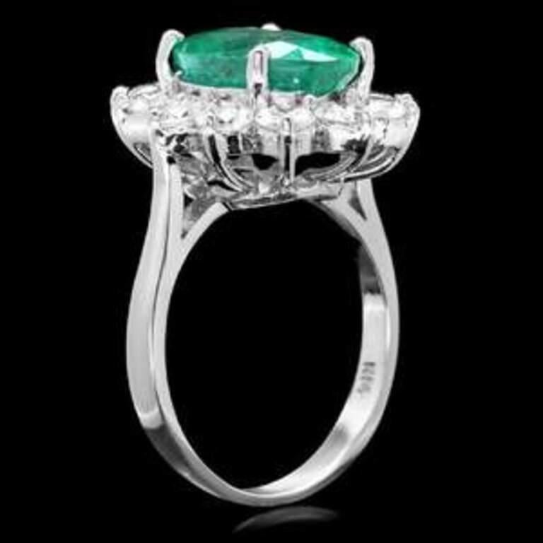 5.80 Carats Natural Emerald and Diamond 14K Solid White Gold Ring

Total Natural Green Emerald Weight is: Approx. 4.00 Carats (transparent)

Emerald Measures: 11 x 9mm

Natural Round Diamonds Weight: Approx. 1.80 Carats (color H / Clarity