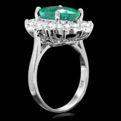 5.80 Carat Natural Emerald and Diamond 14 Karat Solid White Gold Ring