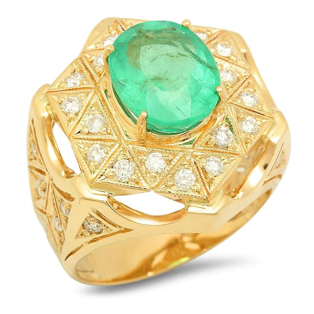 5.80 Carats Natural Emerald and Diamond 14K Solid Yellow Gold Ring In New Condition For Sale In Los Angeles, CA