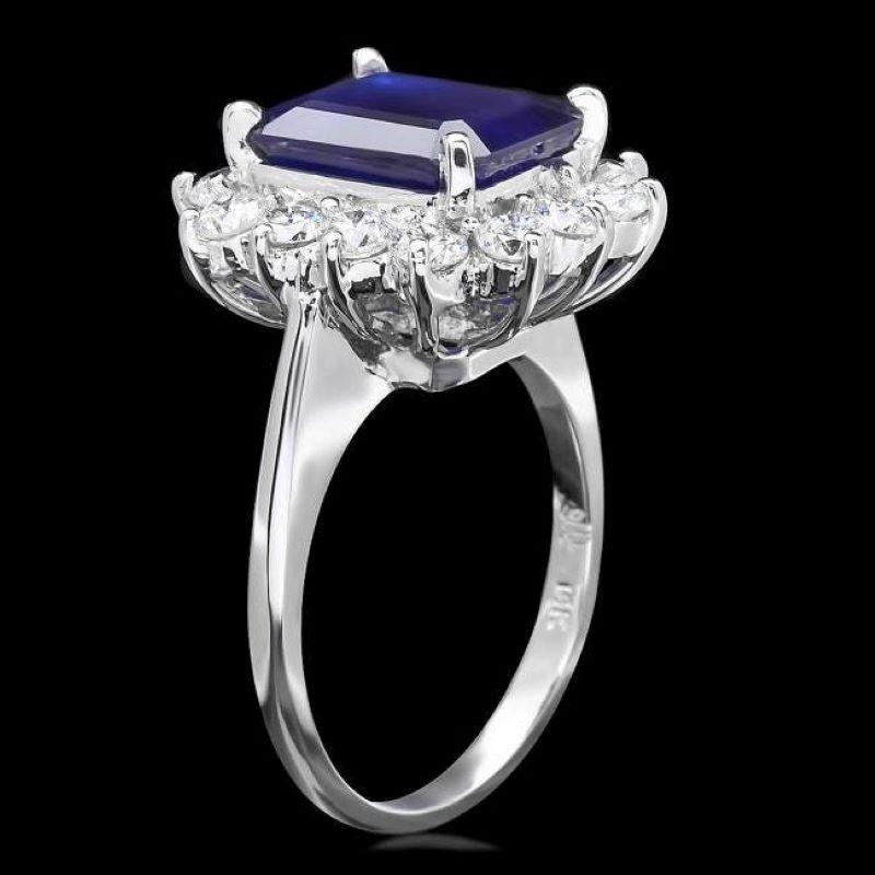 5.80 Carats Natural Sapphire and Diamond 14K Solid White Gold Ring

Total Natural Sapphire Weights: Approx. 4.60 Carats 

Sapphire Measures: Approx. 11.00 x 9.00mm

Sapphire treatment: Diffusion

Natural Round Diamonds Weight: Approx. 1.20 Carats