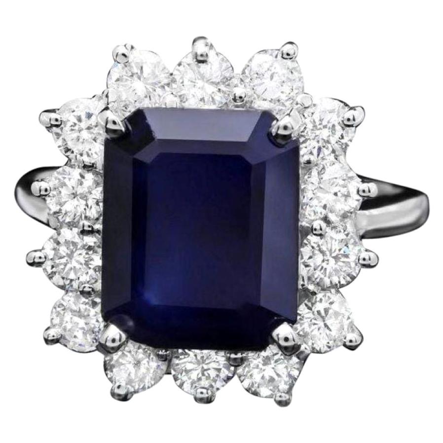 5.80 Carats Natural Sapphire and Diamond 14k Solid White Gold Ring For Sale