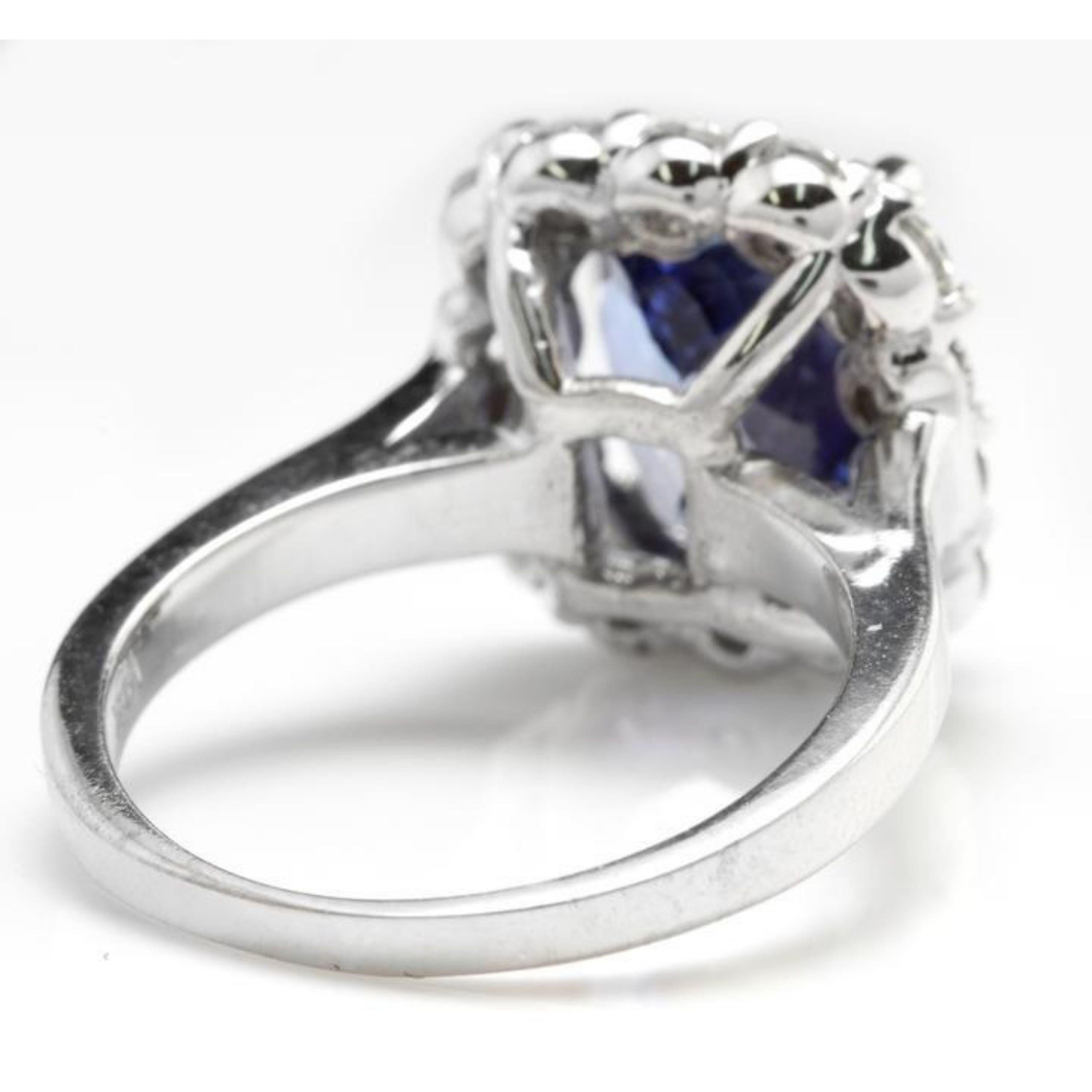 5.80 Carat Natural Tanzanite and Diamond 14 Karat Solid White Gold Ring In New Condition For Sale In Los Angeles, CA