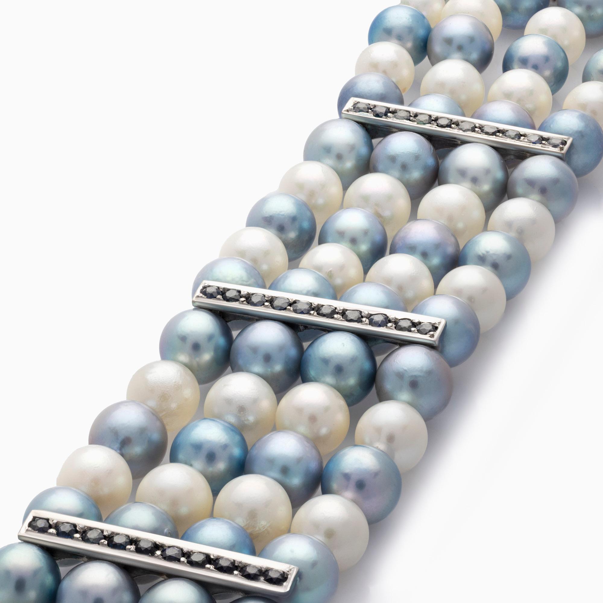 Pulsera de ópalo de 5,80 quilates, diamante de 1,20 quilates, zafiro de 1,40 quilates y perla en oro blanco de 14 quilates Art Nouveau en venta