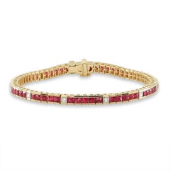 5.80 cts Natural Ruby & 0.27 cts Diamonds 14K Yellow Gold Bracelet