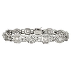 5.80 TCW Round and Princess Cut Diamond Link Bracelet in White Gold, IGI Cert