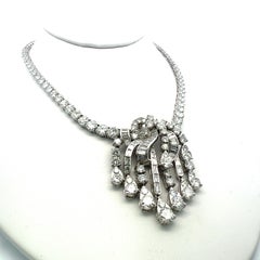 58.05 Carat Round Brilliant Diamond 18 Karat White Tennis Statement Necklace