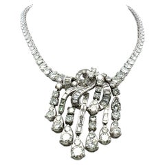 58.05 Carat Round Brilliant Diamond 18 Karat White Tennis Statement Necklace