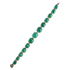 58.07 Carats, Natural Zambian Sugarloaf Emerald & Yellow Diamonds Link Bracelet