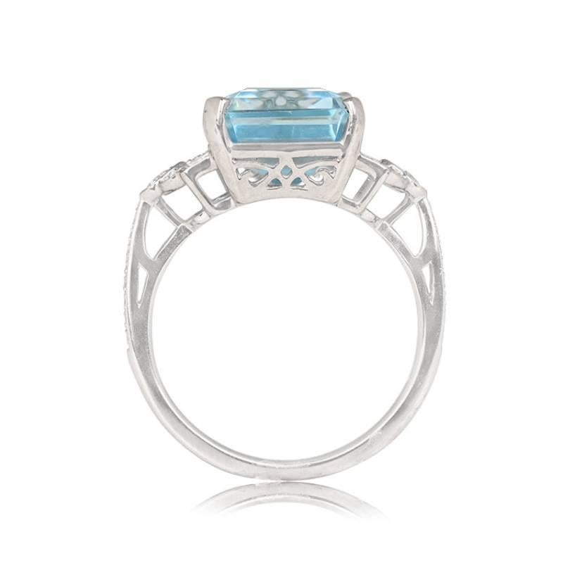 5.80ct Emerald Cut Aquamarine Engagement Ring, 18k White Gold In Excellent Condition In New York, NY