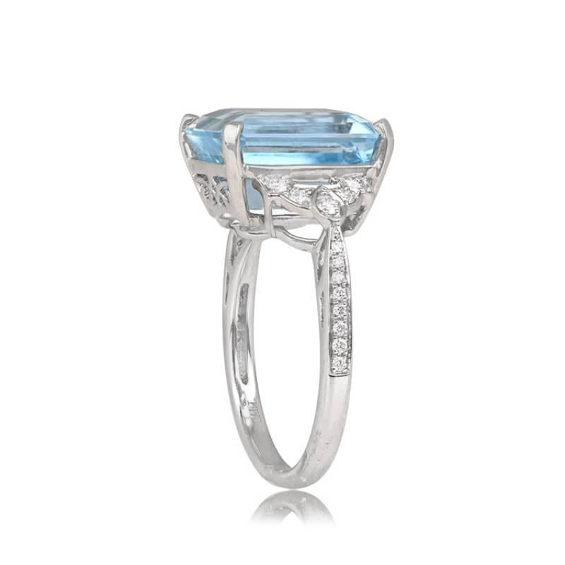 Art Deco 5.80ct Emerald Cut Aquamarine Engagement Ring, 18k White Gold