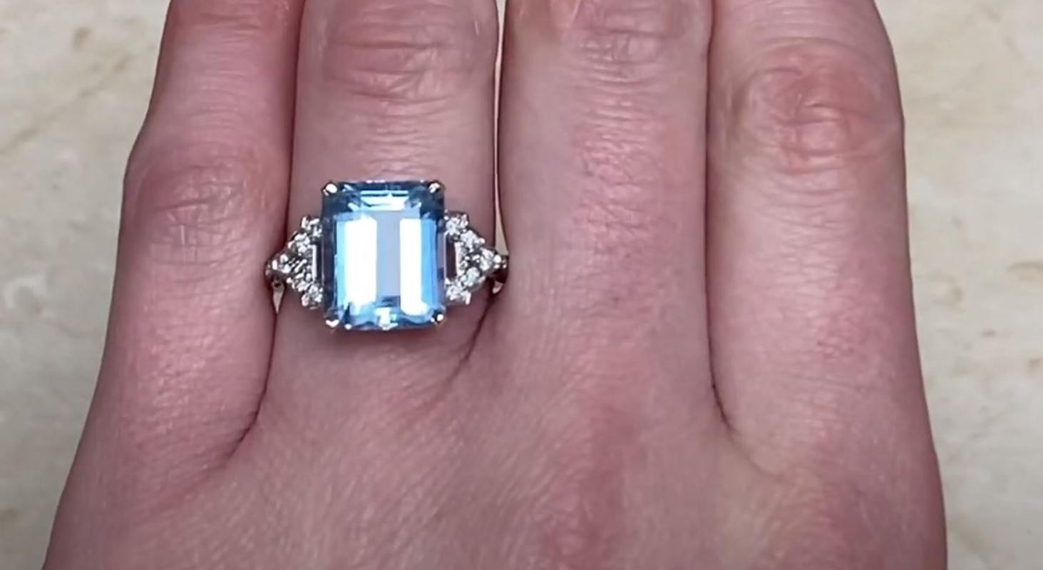 Women's 5.80ct Emerald Cut Aquamarine Engagement Ring, 18k White Gold