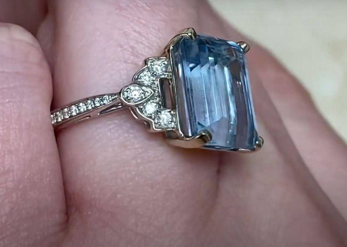 5.80ct Emerald Cut Aquamarine Engagement Ring, 18k White Gold 1
