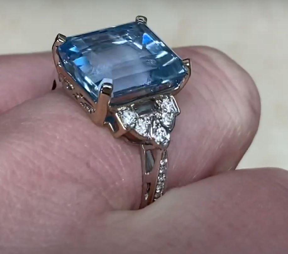 5.80ct Emerald Cut Aquamarine Engagement Ring, 18k White Gold 2