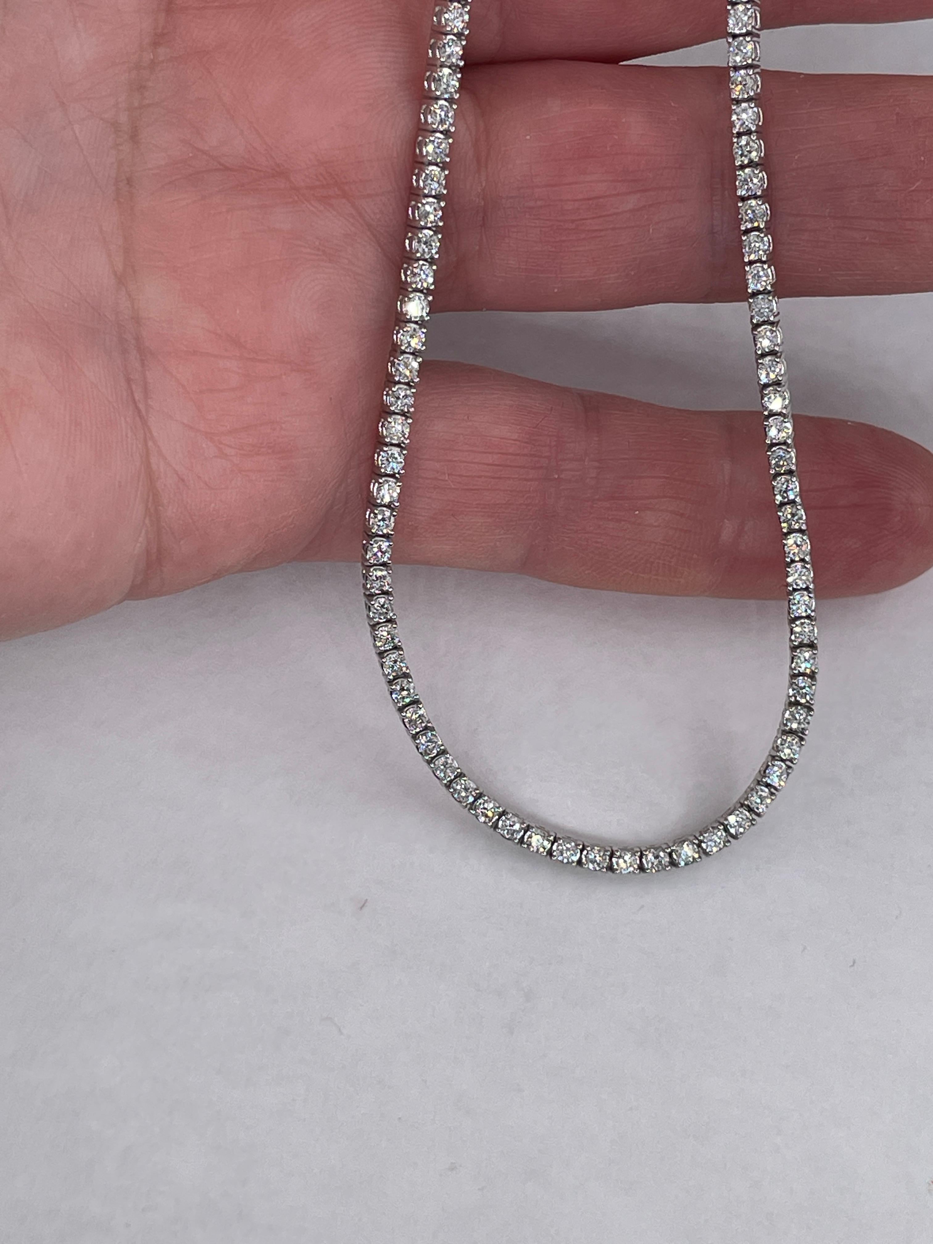 Women's 7.60ct Estate Vintage Round Diamond Tennis Necklace in 14k White Gold