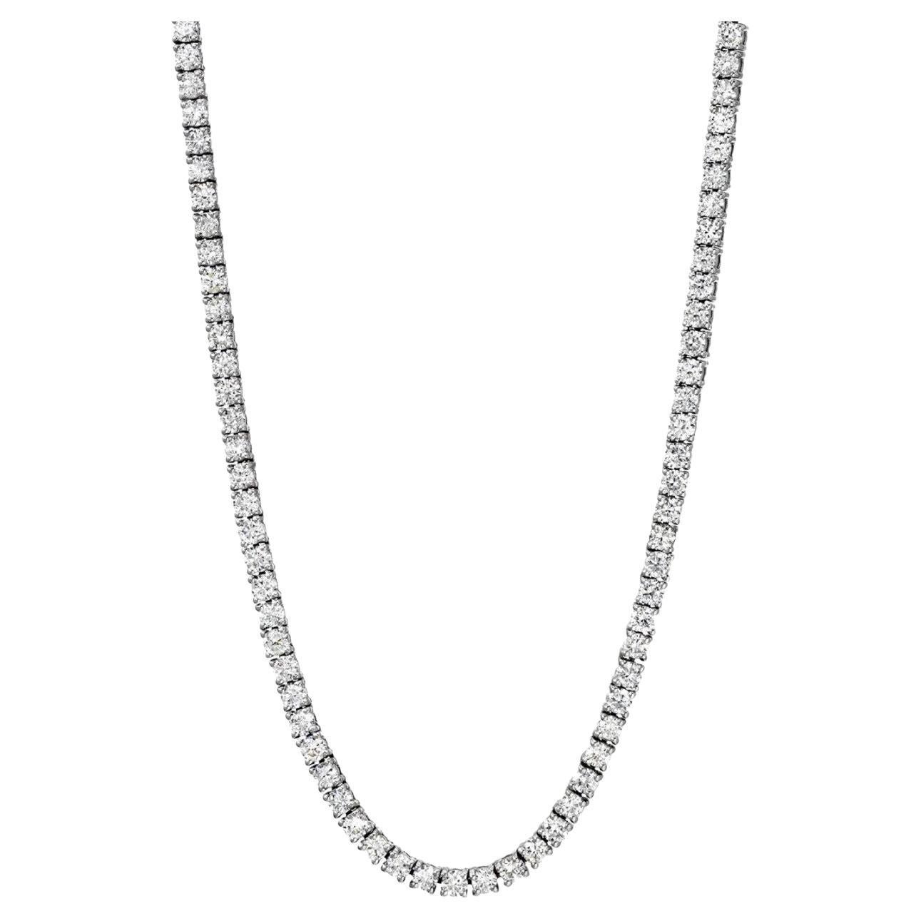 7.60ct Estate Vintage Round Diamond Tennis Necklace in 14k White Gold