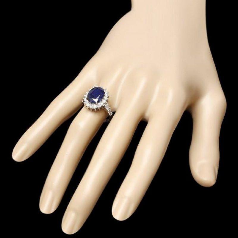 5.80ct Natural Blue Sapphire & Diamond 14k Solid White Gold Ring In New Condition For Sale In Los Angeles, CA
