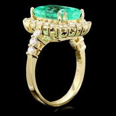 5.80ct Natural Emerald & Diamond 18k Solid Yellow Gold Ring