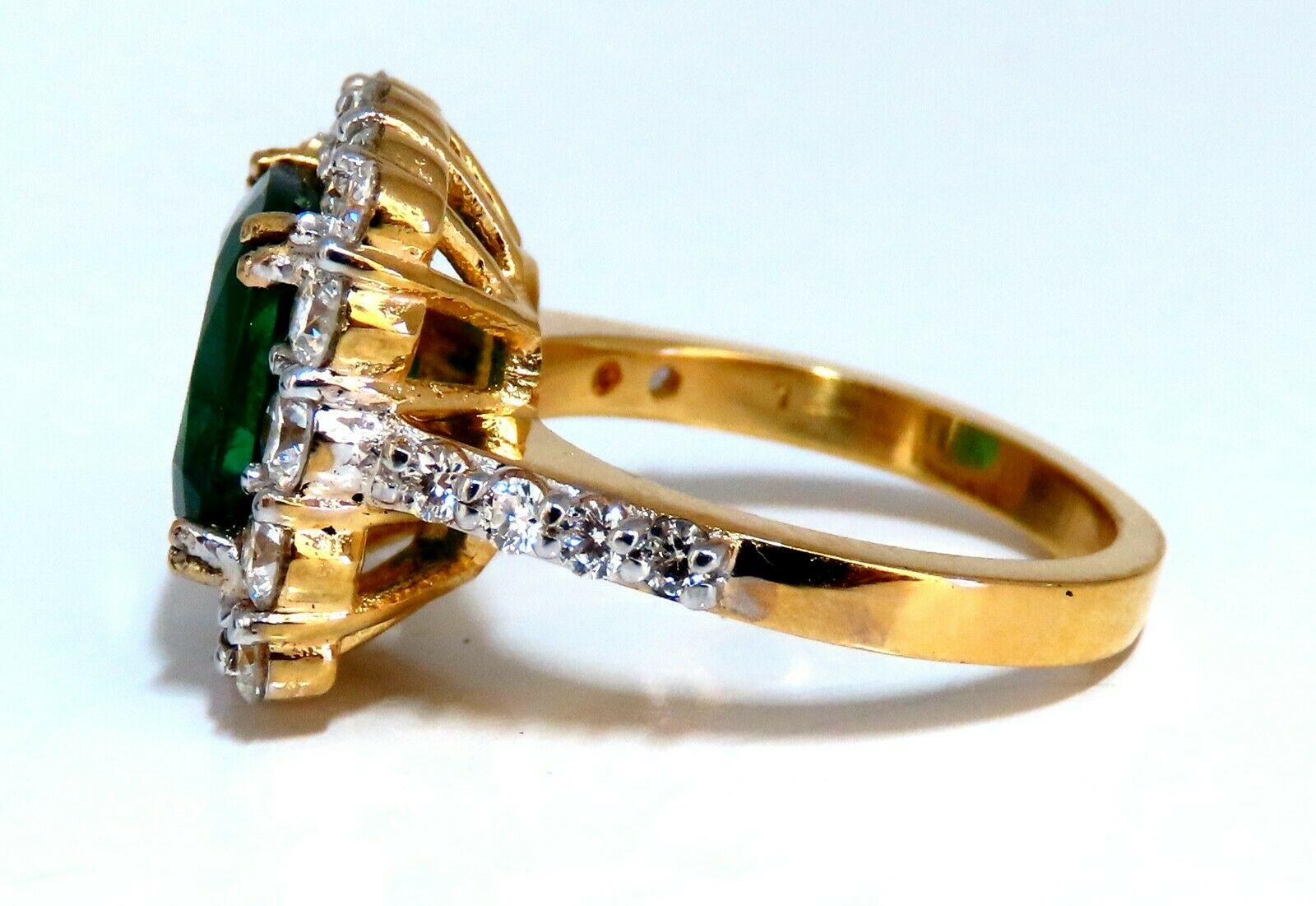 5.80 Carat Natural Emerald Diamonds Squared Halo Cluster Ring 14 Karat In New Condition For Sale In New York, NY