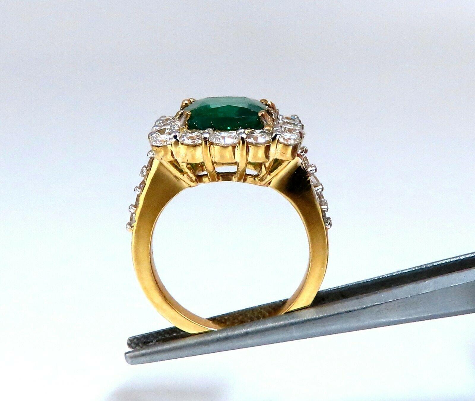 Women's or Men's 5.80 Carat Natural Emerald Diamonds Squared Halo Cluster Ring 14 Karat For Sale
