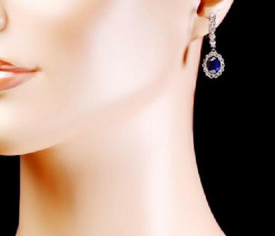 5.80 Carat Natural Sapphire and Diamond 14 Karat Solid White Gold Earrings In New Condition For Sale In Los Angeles, CA